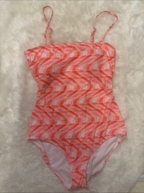 Decree XL One Piece Swimsuit Pink Retro Wave Print Adjustable Straps